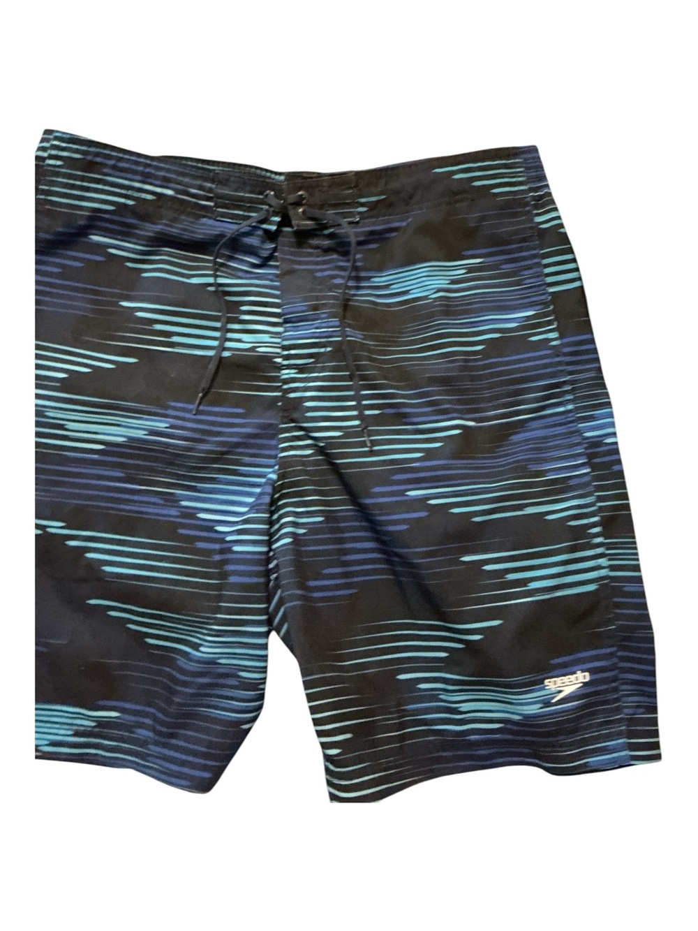 Speedo Men’s Black & Teal Striped Swim Board Shorts